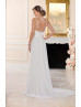 Beaded Straps Ivory Pleated Chiffon Backless Wedding Dress